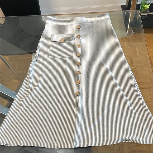 Striped Button-Down A-Line Skirt - Picture 1 of 6